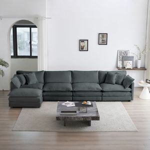 Modular <b>U</b>-Shaped 5-Seater Convertible Sectional Couch for <b>Living</b> Room 1 Ottoman in Gray Chenille - Product Image 2