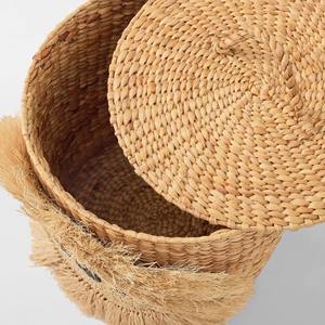 Panier rond en jacinthe d'eau tressé avec une tête de lion, panier de rangement fait main, vente en gros, écologique, fabriqué au Vietnam - Product Image 3