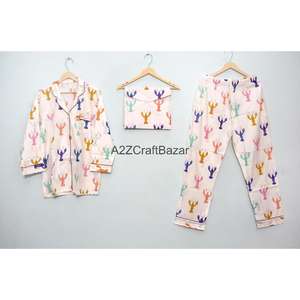 Conjunto de Pijama de Verano de Lujo para Mujer al por Mayor con Estampado de Escorpio, 100% Algodón, con Logotipo Trasero, Pantalón de Punto y Shorts - Product Image 4