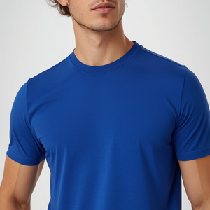 เสื้อยืดโพลีเอสเตอร์ผสมสแปนเด็กซ์สีน้ำเงินรอยัล 90/10 ยืดหยุ่นได้ แขนสั้น สำหรับออกกำลังกาย พร้อมบริการปรับแต่งแบบ OEM ODM - Product Image 2