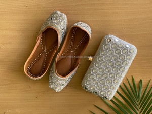 Punjabi Style Leather <b>Jutti</b> With Clutch Bridal <b>Jutti</b> Evening Clutch Party Wear <b>Jutti</b> Clutch Combo Set - Product Image 5