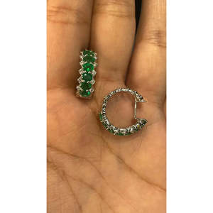 18K White Gold Emerald Cut Diamond Hoop <b>Earrings</b> for Wedding - Product Image 5
