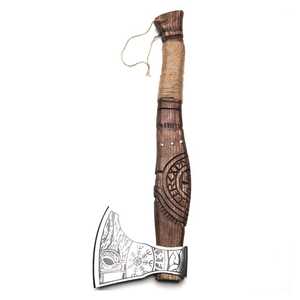 Hacha Vikinga de Grado Industrial, con Espiga Plana, Acero con Alto Contenido de Carbono, Mango de Madera Grabado, para Actividades al Aire Libre, Bricolaje, Camping y Corte - Product Image 5