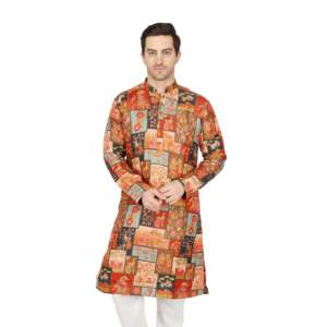 Ensemble de kurta pour homme de créateur avec broderie florale multicolore en tissu semi-jacquard TMEN04-04-S - Product Image 5