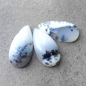 Cabochon d'agate dendritique naturelle, forme poire/goutte d'eau, calibré, dos plat, pierre précieuse - Product Image 1