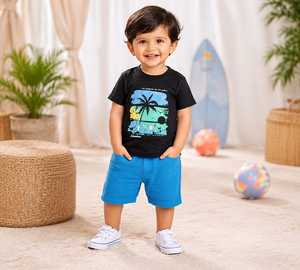 Conjunto de 2 Piezas de Ropa de Uso Diario para Niños Pequeños, Conjunto de Pantalones Cortos de Algodón y Camiseta de Manga Corta - Product Image 3