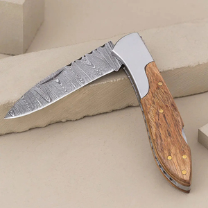 Couteau de poche de camping Burraq en acier Damas fait main, avec étui en cuir, longueur totale de 7 pouces, lame de qualité industrielle/DIY grade 1 - Product Image 6