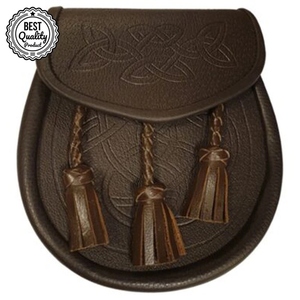 Nom du produit — 128 Characters  Pochette écossaise Sporran en cuir véritable marron de qualité supérieure avec motif de nœud celtique en relief et pompon - Product Image 2