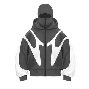 Sweat à capuche pour hommes et adolescents, style gangster, avec logo personnalisé brodé, pull-over entièrement zippé, impression, grande taille, cagoule longue, automne, 100% coton - Product Image 4