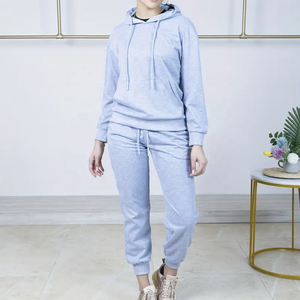 Conjunto deportivo informal de dos piezas de verano para mujer, Sudadera con capucha ajustada sólida, bolsillo de canguro con cordón, cintura alta, flaca, holgada, 100% - Product Image 3