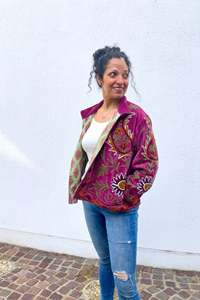 Chaqueta de Mujer mg Fashion, Bordada con Diseño Floral, Ecológica, Acolchada, para Otoño, Manga Larga, Cuello Redondo, Mezcla de Poliéster y Algodón - Product Image 2