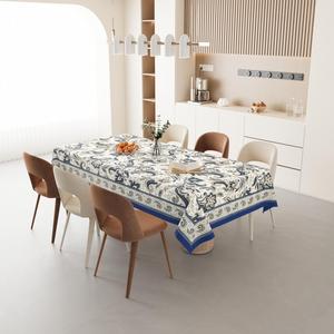 HappyKraft Handmade Floral Block Print Blue Cotton Rectangular <b>Table</b> <b>Cover</b> Eco-Friendly for Home & Hotel Use - Product Image 3