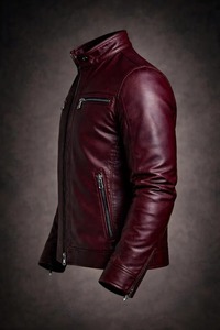 Veste de motard en cuir vintage bordeaux pour homme, veste de moto en véritable peau de mouton - Product Image 3