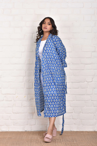 Elegante Bata Kimono para Mujer, de Algodón con Estampado de Bloques, Largo hasta la Rodilla, Cómoda y Ligera, para Hotel y Spa - Product Image 4
