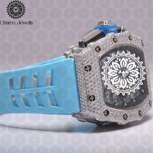 Montre de luxe pour homme Charm Jewells, acier inoxydable, cadran carré 40 mm, bracelet en acier inoxydable bleu, lunette sertie de diamants, mouvement mécanique 10 - Product Image 2