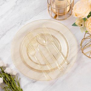 Juego de Vajilla Desechable con Brillo Dorado de 600 Piezas para 100 Invitados, Combo de Platos y Platos para Ensalada para Fiestas y Bodas - Product Image 2