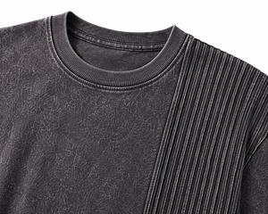 T-shirt en coton à col rond et manches courtes pour homme, coupe oversize, couleur unie, bordure contrastante délavée, style décontracté urbain, écologique, 230g LOW - Product Image 5