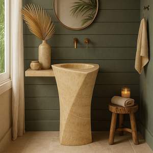 Lavabo de Pedestal de Mármol Blanco de Lujo, Lavabo Independiente de Piedra - Product Image 2