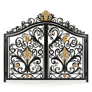 Portail Principal en Fer Forgé Orné, Porte d'Entrée Métallique Décorative de Luxe, Design Extérieur Élégant pour Villa et Maison - Product Image 6