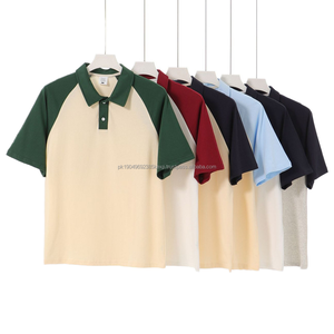 T-shirt homme en coton/polyester tricoté 200G, blocs de couleur raglan, tendance estivale, coupe ample décontractée, manches courtes, col rabattu, séchage rapide - Product Image 1