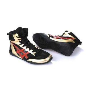 Chaussures de boxe montantes à lacets en similicuir noir, rouge et or, antidérapantes, pour l'entraînement, à prix abordable et avec service OEM ODM - Product Image 2