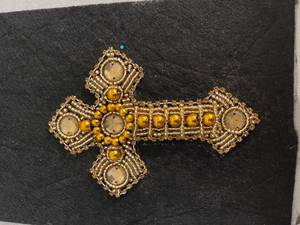 <b>Cross</b> Shape Beaded Embroidered Metal <b>Patch</b> Sew-On Badge Luxury Style for Garment Decoration - Product Image 1