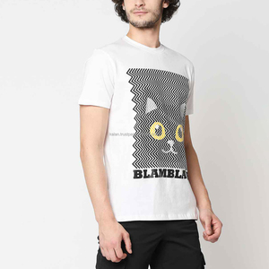 Men's White Short Sleeve O-Neck Cotton T-<b>Shirt</b> Regular Fit Casual Style <b>Geometric</b> Pattern Printed Front Logo - Product Image 2
