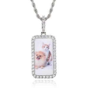 Personalized Engagement Hip Hop Rectangle Photo Pendant Necklace Iced <b>Custom</b> Picture <b>Dog</b> <b>Tag</b> Charm Lab Grown Diamond Gold Rope - Product Image 1