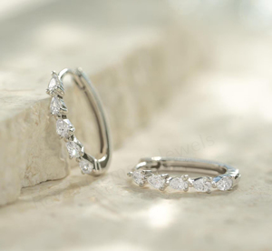 Best Selling 925 <b>Silver</b> Gold Plated 2x4mm Pear Shape CZ Diamond Classic Prong Setting <b>Hoop</b> Earring For Women's Wedding Jewelry - Product Image 2