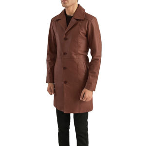 Manteau long d'hiver pour homme en cuir véritable OEM 100% de haute qualité, personnalisé, avec col roulé, style streetwear, coupe-vent - Product Image 6