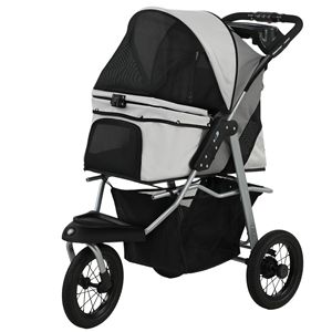 <b>Light</b> Gray Foldable <b>Dog</b> Stroller 12\" Rubber Wheels Pet Stroller Compatible with Cars up to 22 LBS Made From Aluminium - Product Image 1
