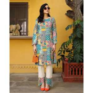 Ensemble Kurta pakistanais respirant pour femme Motley Patch en taille XS, tissu crêpe, haut à manches trois-quarts - Product Image 1