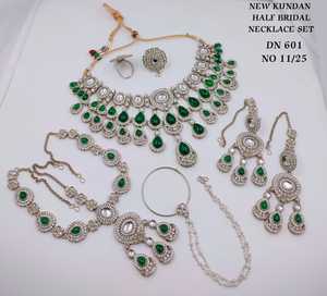 Luxury <b>Ruby</b> Red Kundan Half Bridal <b>Necklace</b> Set with Maang Tikka Earrings Hathphool Nath Ring Wedding Jewelry Collection Set - Product Image 2