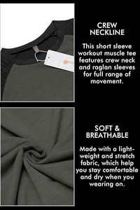 Men's Muscle <b>T</b>-<b>Shirt</b> Pleated <b>Raglan</b> <b>Sleeve</b> Bodybuilding Gym Tee Short <b>Sleeve</b> Fashion Workout <b>Shirts</b> Hipster <b>Shirt</b> - Product Image 4