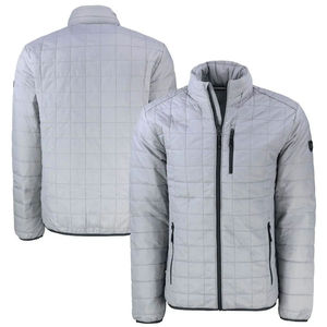 Chaqueta Acolchada Gris Claro para Hombre, Cuello Alto, Cierre de Cremallera, Resistente al Viento, Relleno de Poliéster, Estilo Casual para Otoño - Product Image 1
