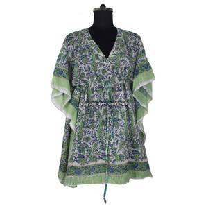 Hand Block Printed Cotton Kaftan Handmade Indian Abaya Kaftan KFCS033 Maxi Design with Short Sleeves XL Size Dubai Fashion Style - Product Image 6