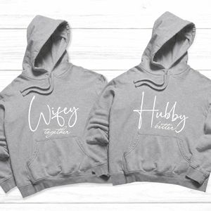 Trendy OEM <b>Wifey</b> Hubby Together Better Matching Hoodies Unisex Cotton Fleece Casual Autumn Wear Regular Fit Knitted <b>Hoodie</b> - Product Image 3