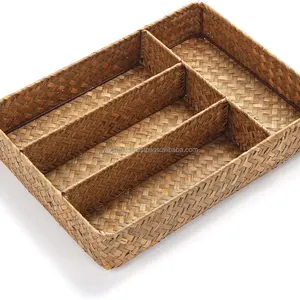 Eco-friendly Storage Boxes & Bins From Vietnam Seagrass Storage Basket With 4 Compartments Utensil Tray