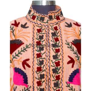 Chaqueta Bomber de Algodón Tejido Suzani para Mujer, con Volantes Bordados, Patrón Floral Vintage, Transpirable y de Secado Rápido para Invierno - Product Image 3