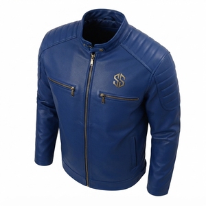 Chaqueta de Motociclista de Cuero Genuino Marrón para Hombre, Cuello Alto, Cierre de Cremallera, Corte Ajustado, Otoño, Manga Larga, Color Sólido - Product Image 4