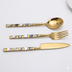 Luxury 5-Piece Mother Of Pearl Flatware Set White And Gold Stainless Steel Cutlery Elegant <b>MOP</b> Dining Inlaid <b>Handle</b> Cutlery Set - Product Image 2