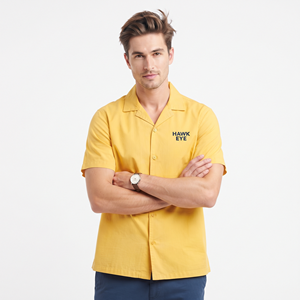 เสื้อเชิ้ตทรงบ็อกซี่ผ้าฝ้าย 100% สำหรับผู้ชาย ปกคัมป์ ติดกระดุม สีพื้น เสื้อลำลองสำหรับผู้ชาย - Product Image 1