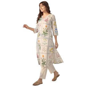 Women's <b>Linen</b> Floral Printed Straight Calf Length Kurta & Pant Set - Product Image 1