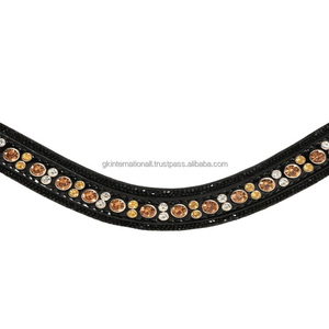 Diadema para caballo de cuero negro premium con forma de onda, incrustaciones de cristales multicolor pequeños, diadema Mega Bling para caballos - Product Image 3