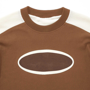 Brown Raglan Sleeve T-Shirt Front Screen Printed Logo <b>Turtleneck</b> Regular Fit 100% Cotton Breathable Casual Design <b>Men's</b> - Product Image 4