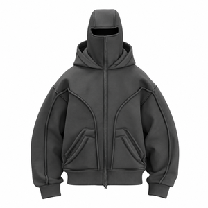 Sudadera con capucha y cremallera de forro polar para hombre, talla grande, color liso, corte regular, estilo urbano informal de otoño, tejida - Product Image 1