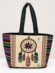 Lady's Embroidered Geometric Pattern Cotton <b>Canvas</b> Tote <b>Bag</b> Satin Lining Zipper Closure Shoulder Strap <b>Large</b> Capacity for Travel - Product Image 1