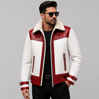 Blouson en cuir pour homme à motif crocodile, col rabattu en fausse fourrure, blouson en cuir pour motards