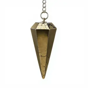 Pendule en cristal de pyrite dorée naturelle avec chaîne argentée, pierre précieuse à facettes pour la radiesthésie, le Feng Shui, le Reiki et l'équilibrage des chakras - Product Image 1