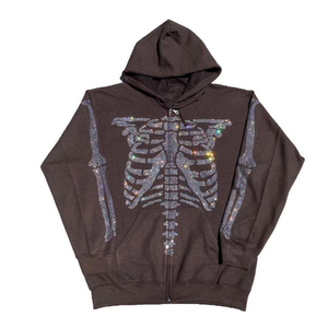 Sudadera versátil con capucha y cremallera completa, diseño de pedrería, tejido de mezcla de algodón y poliéster. - Product Image 6